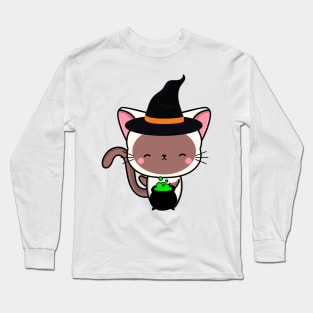 Cute white cat is a witch Long Sleeve T-Shirt